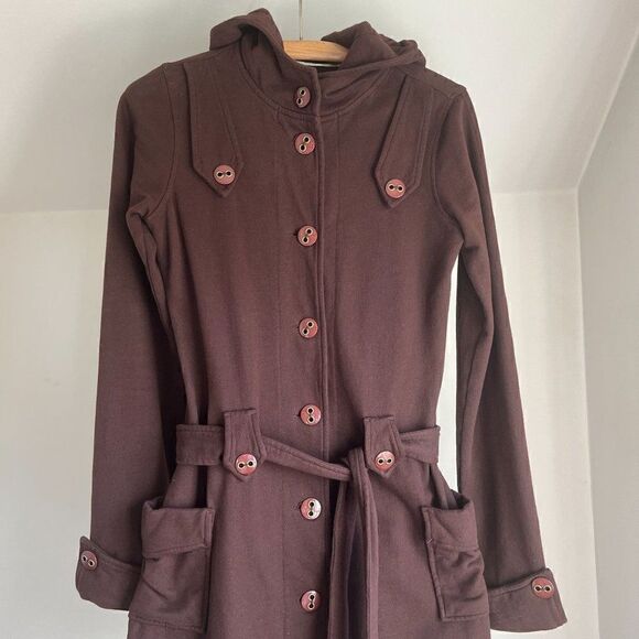 Vintage Y2K Twisted Heart America Button Down Hooded Cardigan Sweater Tie Waist - Picture 2 of 7